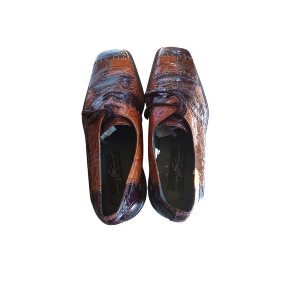 Giorgio Brutini Mens Derby Shoes 9.5M Brown Square Toe Croc Embossed Patchwork